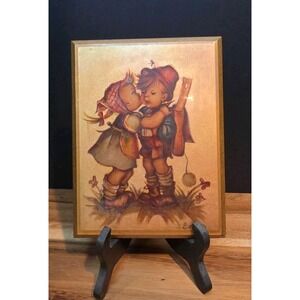 Lithograph Art By Evans LITTLE GIRL KISSING BOY  Vintage 1972 8.5x6.5